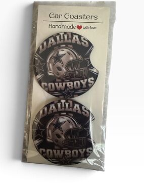 Handmade Dallas Cowboys Black Car Coaster Set - 2 Pack